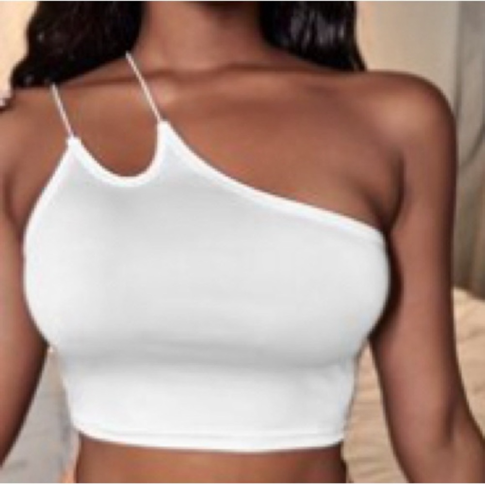 White One Shoulder Crop Top - US 4